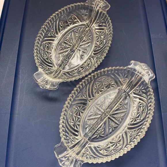 Vintage etched crystal glass split serving dishes set of two relish plate candy - Picture 1 of 3